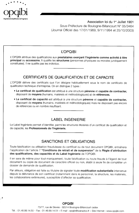 Explications des qualifications OPQIBI