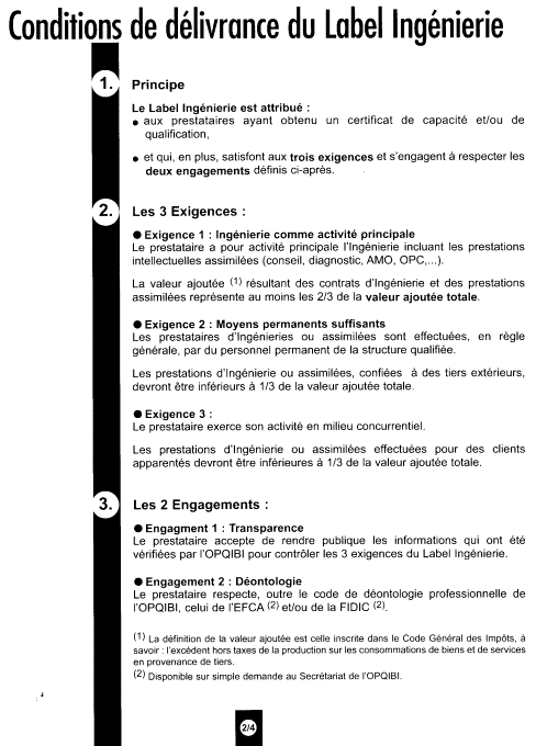 Conditions de délivrance du Label Ingénierie