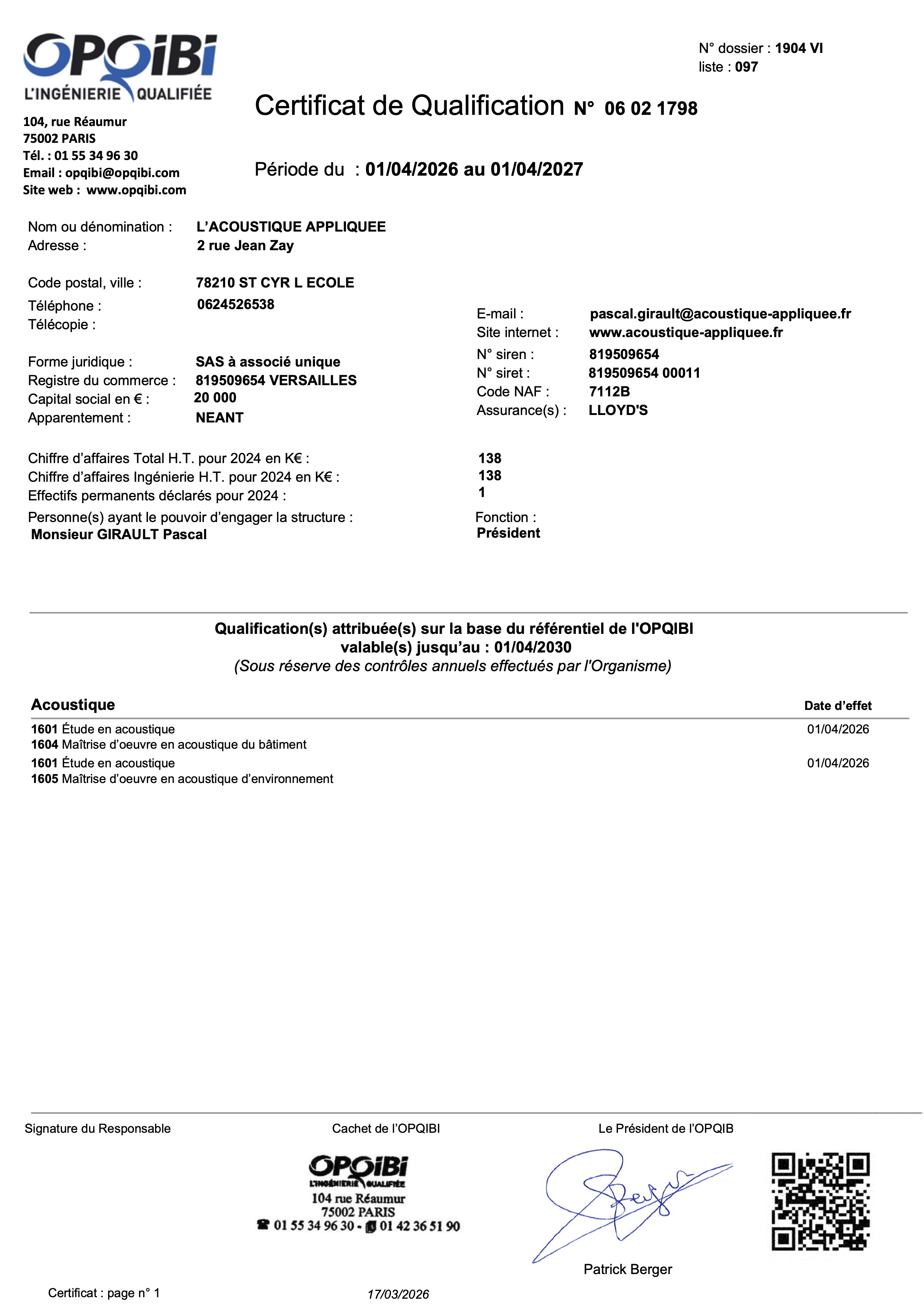 Certificat OPQIBI